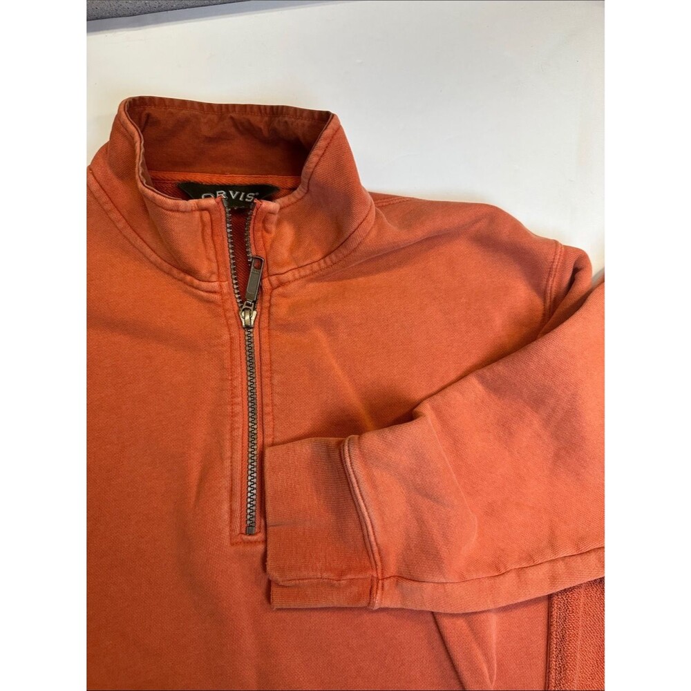 Orvis Quarter Zip Orange Pullover Sweatshirt, Cotton Men's M Vintage Look